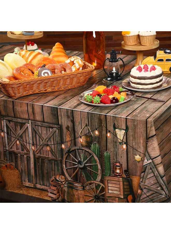 Tiamon 6 Pcs Western Party Tablecloth Western Cowboy Party Table Cover Cowboy Theme Plastic Tablecloth Wild West Wooden House Table Cover for Western Theme Birthday Party Supplies - Image 5