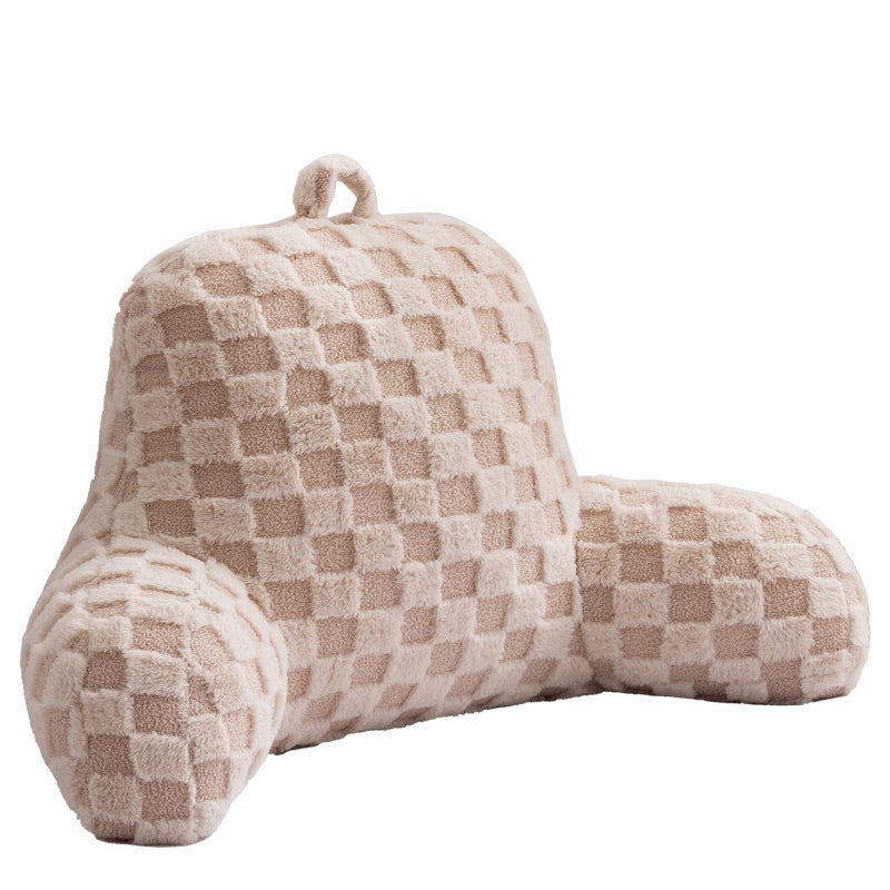 Aimuan Reading Pillow Checkered Bed Rest Wedge Backrest Checkerboard Pillow with Arms Back Support for Sitting Up in Bed Cushion Incline Rest Sleeping Snoring Pillow (Beige,Large) - Image 1