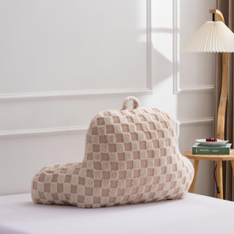 Aimuan Reading Pillow Checkered Bed Rest Wedge Backrest Checkerboard Pillow with Arms Back Support for Sitting Up in Bed Cushion Incline Rest Sleeping Snoring Pillow (Beige,Large) - Image 2