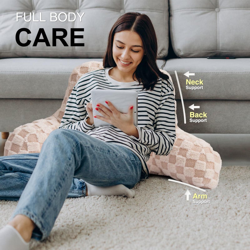 Aimuan Reading Pillow Checkered Bed Rest Wedge Backrest Checkerboard Pillow with Arms Back Support for Sitting Up in Bed Cushion Incline Rest Sleeping Snoring Pillow (Beige,Large) - Image 4