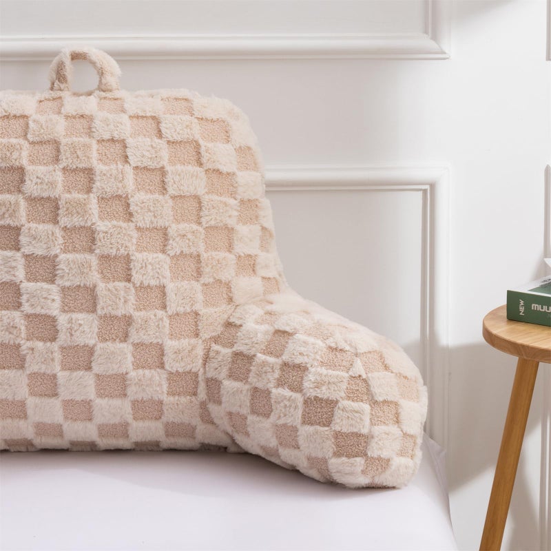 Aimuan Reading Pillow Checkered Bed Rest Wedge Backrest Checkerboard Pillow with Arms Back Support for Sitting Up in Bed Cushion Incline Rest Sleeping Snoring Pillow (Beige,Large) - Image 5