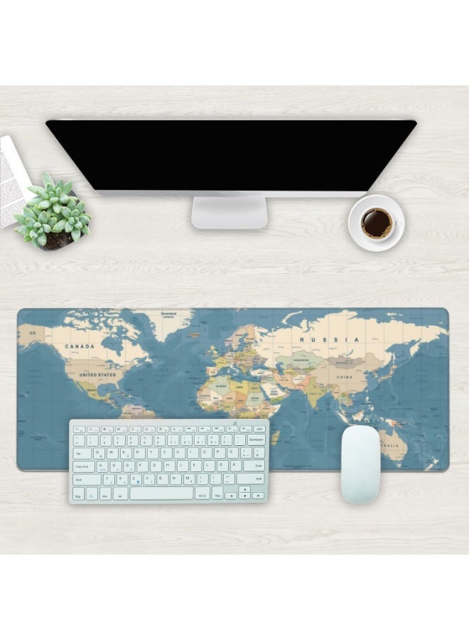 Desk Mat, Blue Vintage World Map Extended Gaming Mouse Pad Large, 31.5"x11.8" Big Mouse Pad with Non-Slip Base and Stitched Edge, Long Computer Keyboard Mouse Mat for Home Office Work - Image 2