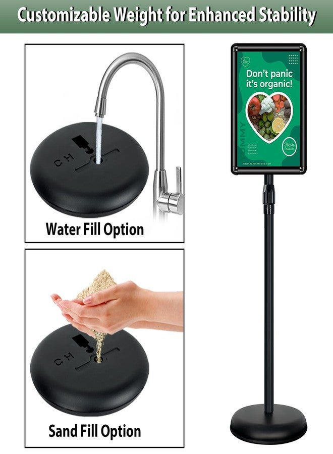 Mutualsign 11x17 inches Poster Stand Holder Adjustable Pedestal Floor Standing Sign Holder Vertical and Horizontal View Sign Display, Aluminum Snap Open Frame with Safety Corner, Black - Image 4