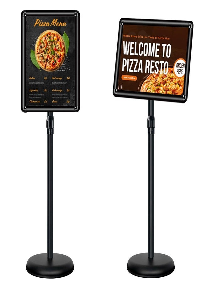 Mutualsign 11x17 inches Poster Stand Holder Adjustable Pedestal Floor Standing Sign Holder Vertical and Horizontal View Sign Display, Aluminum Snap Open Frame with Safety Corner, Black - Image 1