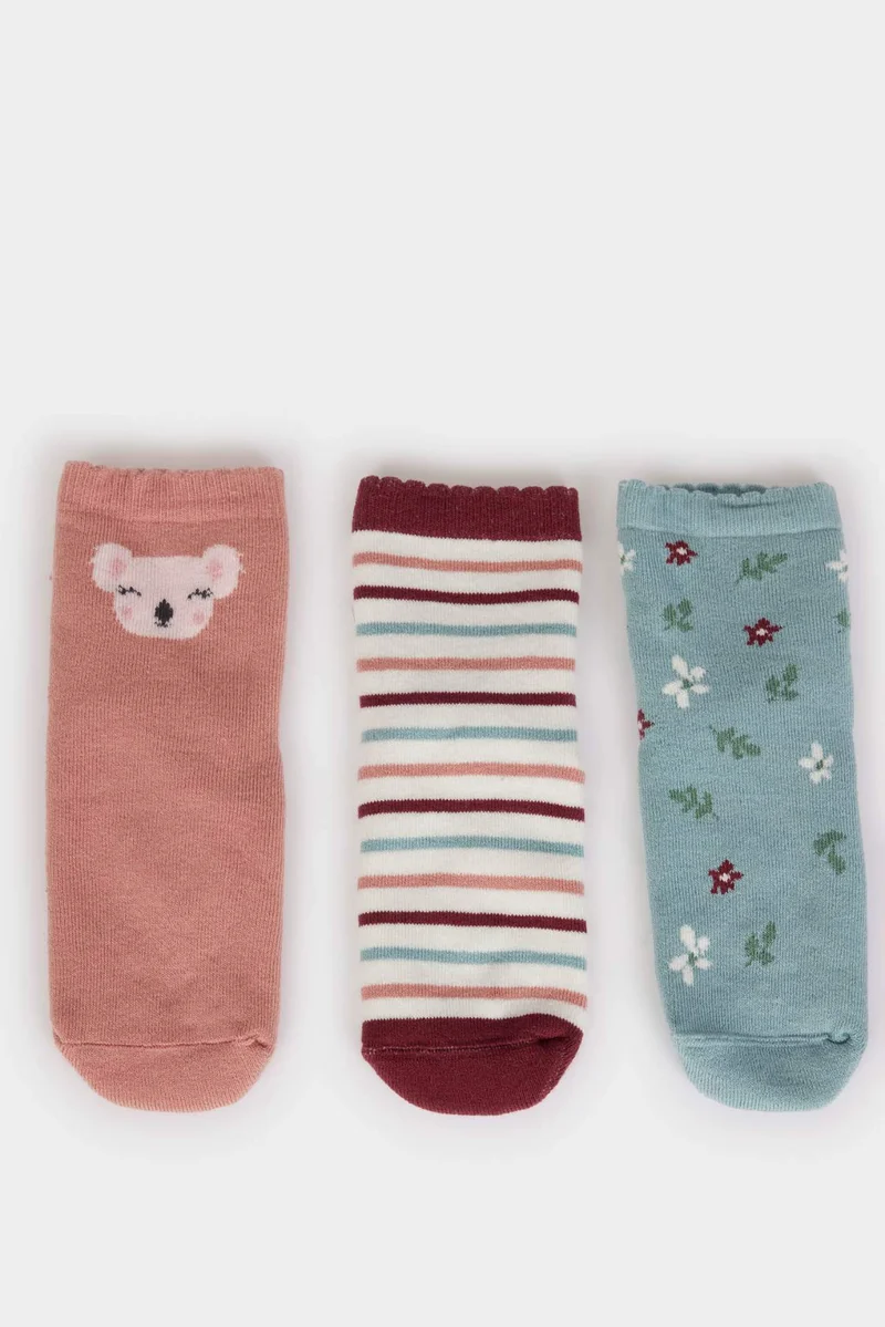 ديفاكتو Baby Girl Non-Slip Sole 3 Piece Cotton Long Socks