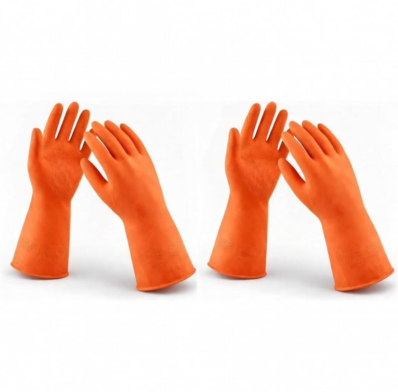LADWA Premium Rubber Cleaning Gloves, Orange Color Reusable Waterproof Gloves for Kitchen Cleaning, Dishwashing, Gardening and Bathroom Use (Pack of 2 Pairs) - Image 1