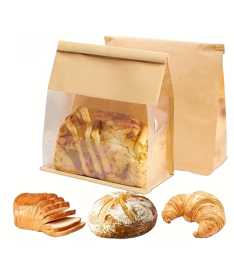 Small Size Wire Edge Kraft Paper Baking Bread Bags With Transparent Window 30 Pack 13x28 Plus 10 Cm - Image 4