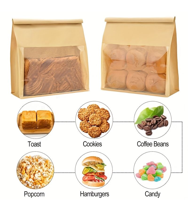 Small Size Wire Edge Kraft Paper Baking Bread Bags With Transparent Window 30 Pack 13x28 Plus 10 Cm - Image 3