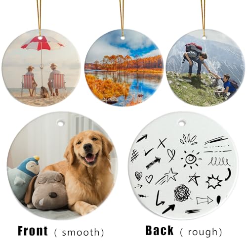 AMONE Sublimation Ceramic Ornaments - Bulk White Round Porcelain Ornament Blanks for Heat Press Printing - Personalized Xmas Tree Keepsake Crafts Gift - Image 4