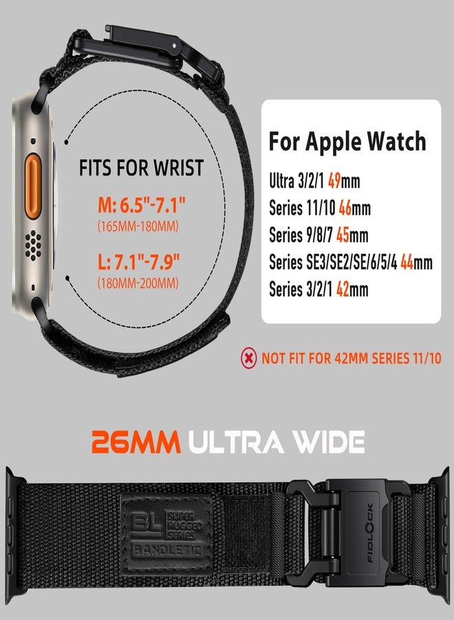 Bandletic سوار Bandletic متوافق مع ساعة Apple Watch Ultra/Ultra 2 مقاس 49 مم، مزود بإبزيم مغناطيسي Fidlock، سوار رياضي ناعم من النايلون يسمح بمرور الهواء، متوافق مع ساعات iWatch Series 10 مقاس 46 مم (9/8/7) و45 مم (SE/6/5/4) و44 مم (3/2/1) و42 مم، لون أسود - Image 5