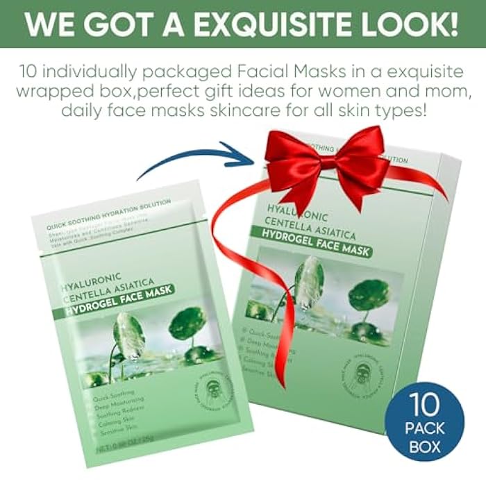 IREV Calming Mask for Face, Centella Asiatica Calming Mask, Facial Masks with Aloe Hyaluronic Acid for Sensitive Skin,Soothing,Anti Aging Face Mask,Face Masks Skincare,Hydrating Sheet Facial Masks 10 pack - Image 3