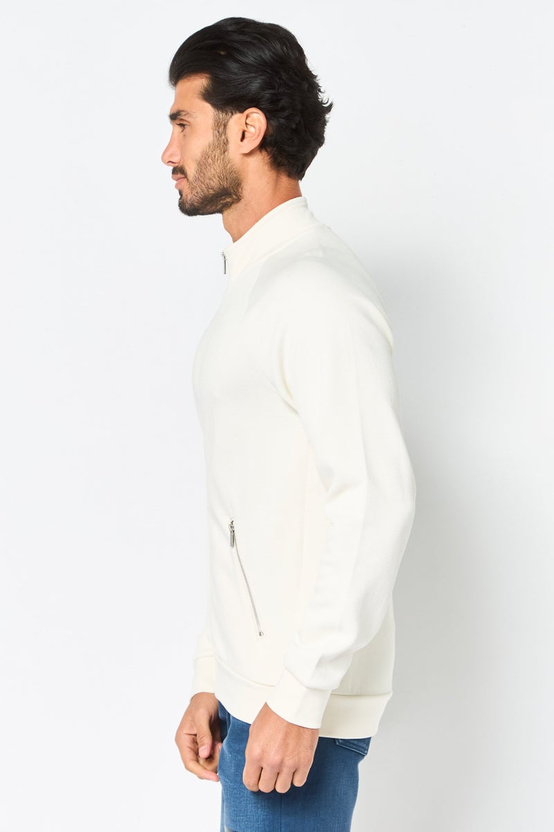 Celio Men Mock Neck Long Sleeve Textured Sweatshirt, Off White - Image 2