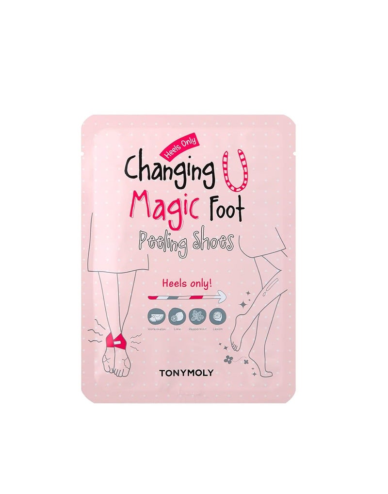 TONYMOLY أحذية تقشير القدم السحرية Changing U قناع تقشير القدم مع مستخلص البطيخ AHA لإزالة الكعوب الجافة المتشققة والجلد الخشن علاج سبا للقدمين الناعمتين 1 زوج