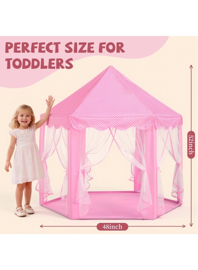 DubaiGallery Kids Pink Princess Castle Tent Playhouse with Polka Canopy Sheer Curtains Twinkle Lights Soft Mat Perfect Gift for Toddlers Children Indoor Play Bedroom Playroom Nursery Fun Cozy Space Idea Joy - Image 3