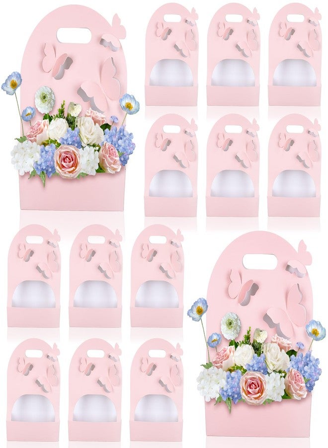Whaline 10Pcs 3D Butterfly Flower Gift Bags Hollow Out Bouquet Paper Bags with Handle Pink Wrapping Packing Wrap Box for Floral Wedding Baby Shower Party Gift Decor - Image 1