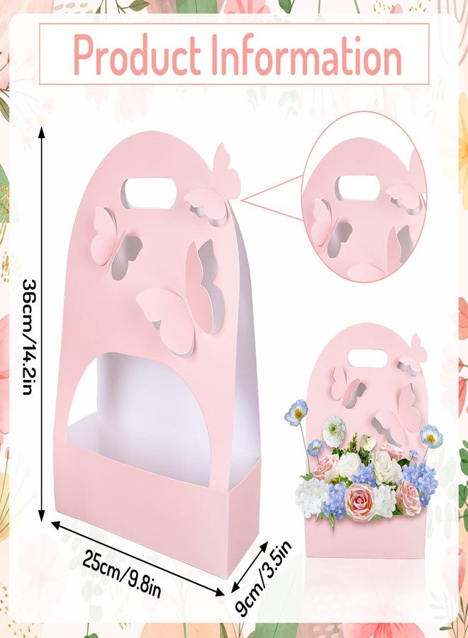 Whaline 10Pcs 3D Butterfly Flower Gift Bags Hollow Out Bouquet Paper Bags with Handle Pink Wrapping Packing Wrap Box for Floral Wedding Baby Shower Party Gift Decor - Image 2