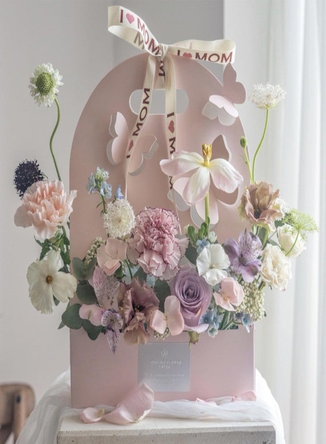 Whaline 10Pcs 3D Butterfly Flower Gift Bags Hollow Out Bouquet Paper Bags with Handle Pink Wrapping Packing Wrap Box for Floral Wedding Baby Shower Party Gift Decor - Image 4