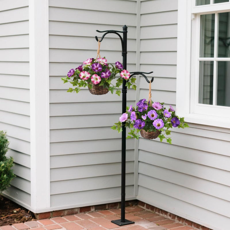 ZFProcess 2 Set Artificial Outdoor Flowers with Hanging Basket, 2 Hanging Planters Faux Silk Morning Glory Flowers for Spring Summer Front Porch Garden Patio Home Decor(Dark Orchid) - Image 4