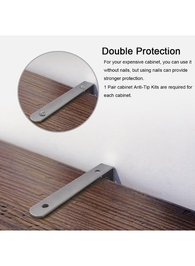 TUPSKY Cabinet Anti Tip Kit, Furniture Anchors Wall Stainless Steel Baby Proofing Bookshelf Falling Prevention Device for Children (1 Pair) - Image 3