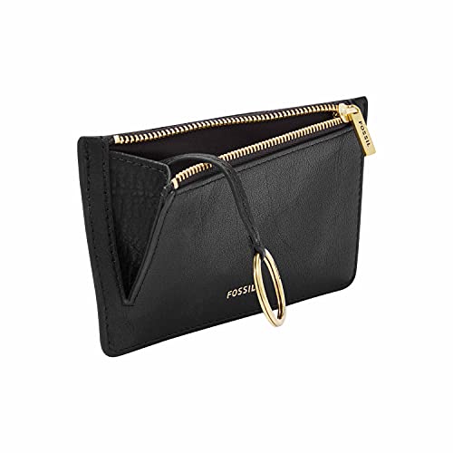 Fossil Womens Logan Leather Wallet Slim Minimalist Zip Card Case with Keychain Black Model SL7925001 - Image 3