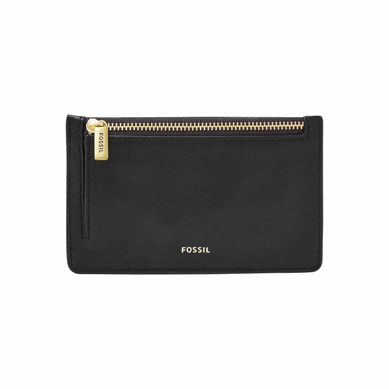 Fossil Womens Logan Leather Wallet Slim Minimalist Zip Card Case with Keychain Black Model SL7925001 - Image 2