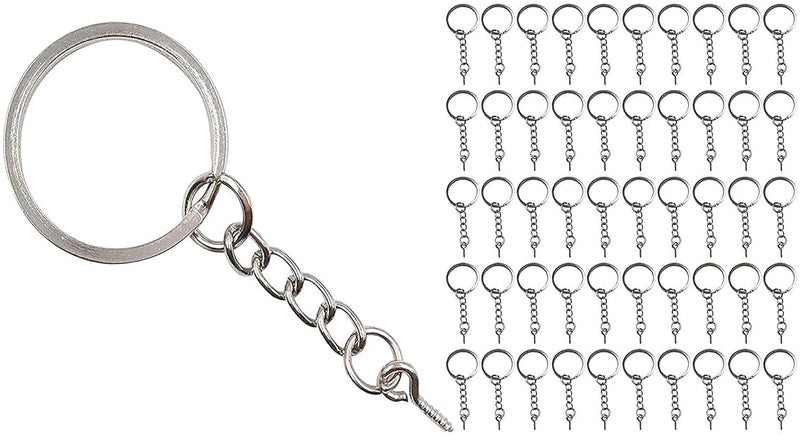 DIY Crafts DIY DIYC-14703 Crafts Silver Key Chain Rings Kit, Keychain Rings with Chain and Jump Ring with Screw Eye Pins Bulk for Jewelry Findings Making - 1 Inch (Pack of 50 Pcs, Keychain Rings Screw Eye Mindi) - Image 3