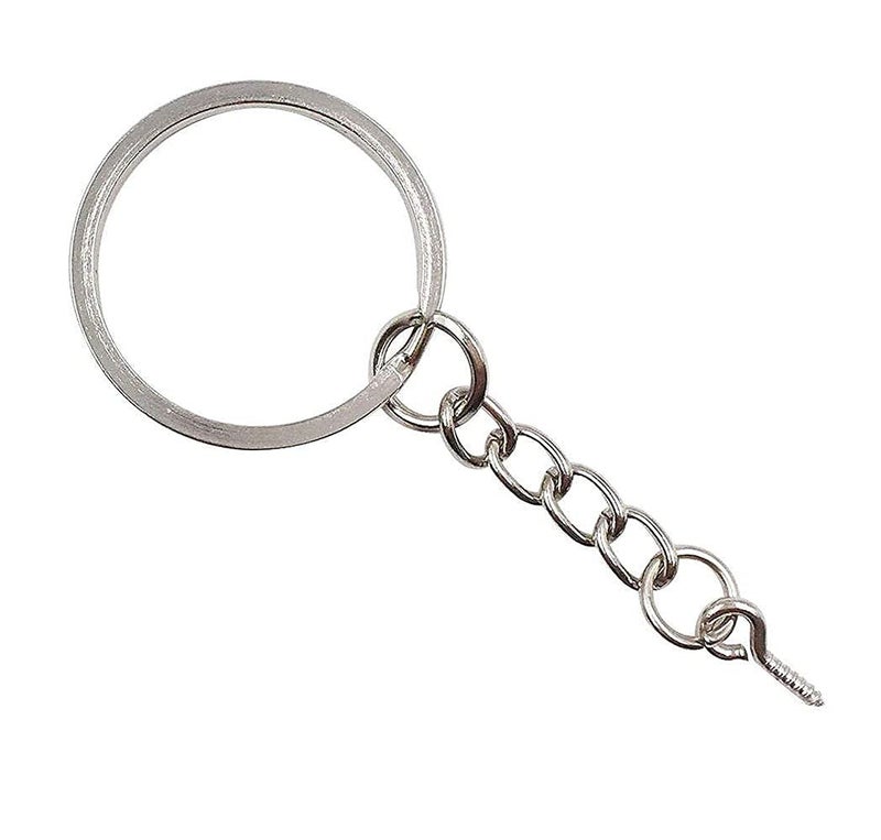 DIY Crafts DIY DIYC-14703 Crafts Silver Key Chain Rings Kit, Keychain Rings with Chain and Jump Ring with Screw Eye Pins Bulk for Jewelry Findings Making - 1 Inch (Pack of 50 Pcs, Keychain Rings Screw Eye Mindi) - Image 1