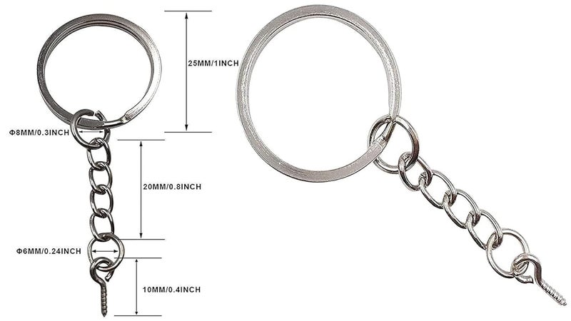 DIY Crafts DIY DIYC-14703 Crafts Silver Key Chain Rings Kit, Keychain Rings with Chain and Jump Ring with Screw Eye Pins Bulk for Jewelry Findings Making - 1 Inch (Pack of 50 Pcs, Keychain Rings Screw Eye Mindi) - Image 2