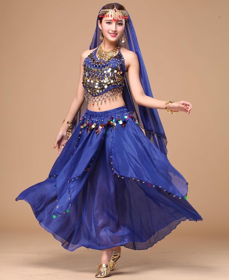 ORIDOOR Women's Belly Dance Dress Crop Sequin top Chiffon Dress Halloween Dress - Image 2