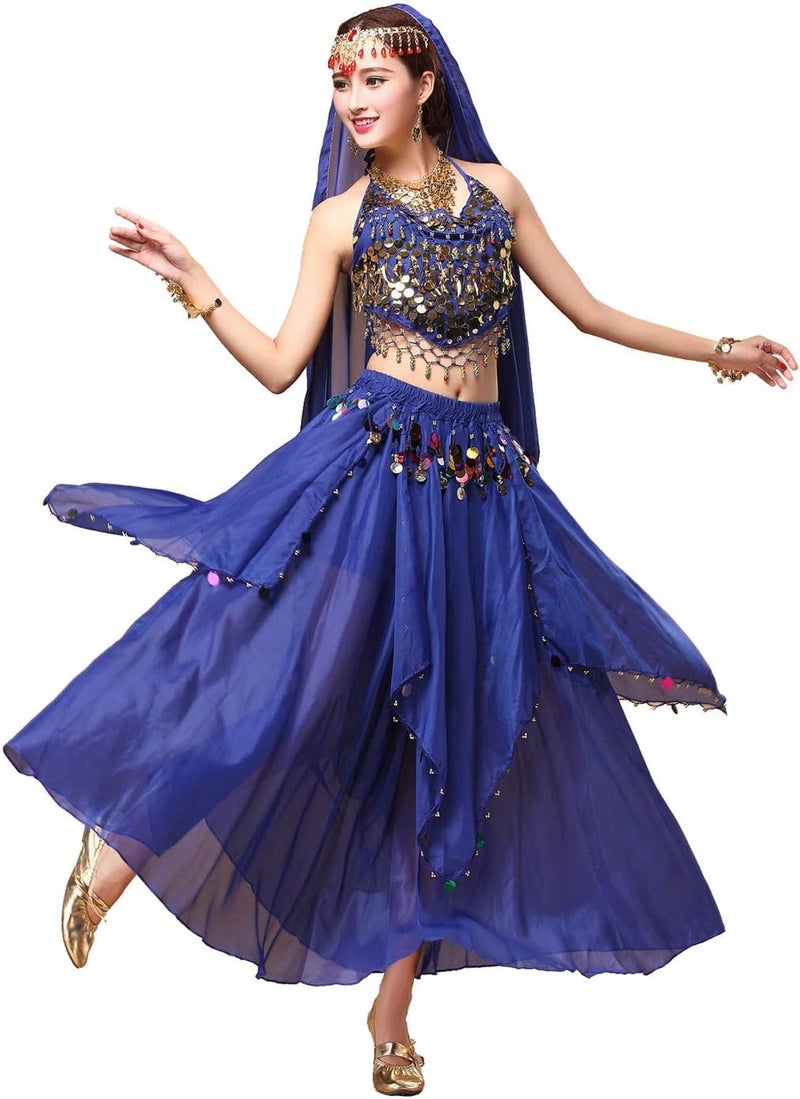 ORIDOOR Women's Belly Dance Dress Crop Sequin top Chiffon Dress Halloween Dress - Image 1