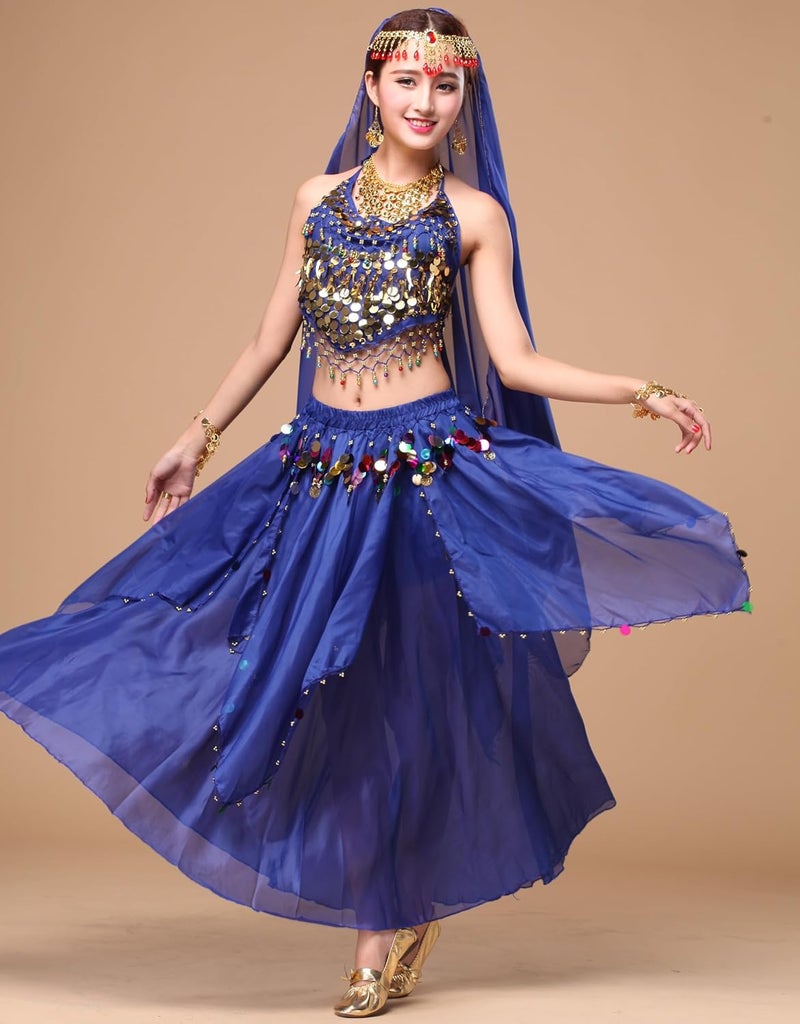 ORIDOOR Women's Belly Dance Dress Crop Sequin top Chiffon Dress Halloween Dress - Image 3