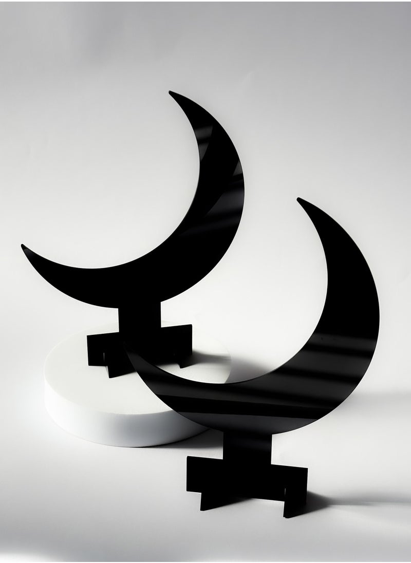 LOWHA - Set of 2 Acrylic Decor Stands in Ramadan Crescent Shape - Image 1
