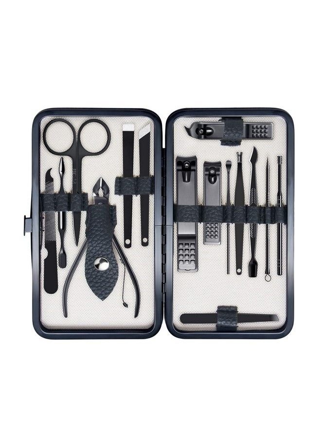 FIXBODY Manicure Pedicure Set Nail Clippers Toenail Clippers Kit Includes Cuticle Remover With Black Leather Travel Case Gift For Men And Women Set Of 15  - Image 1