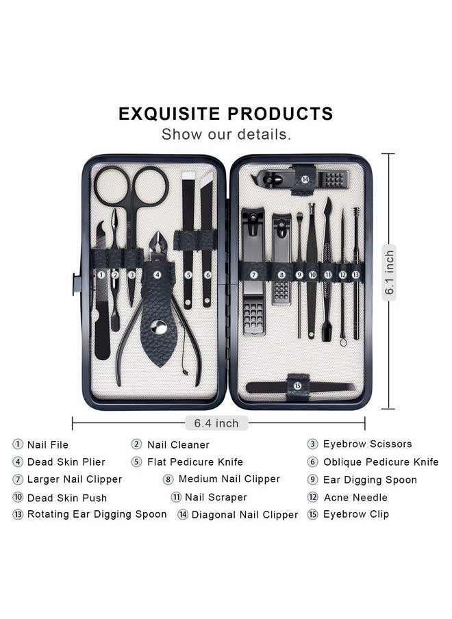 FIXBODY Manicure Pedicure Set Nail Clippers Toenail Clippers Kit Includes Cuticle Remover With Black Leather Travel Case Gift For Men And Women Set Of 15  - Image 3