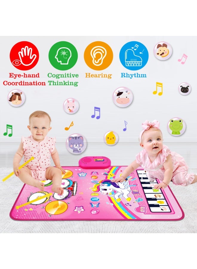 Toys for 1 Year Old Girl Gifts: Baby Music Mat Toddler Toys Age 1-2 - 3 in 1 Piano Drum Animal Touch Unicorn Toy - Infant Musical Toy 12-18 Months Babies Birthday Easter Gifts for 1 2 3 Year Old Girls - Image 4