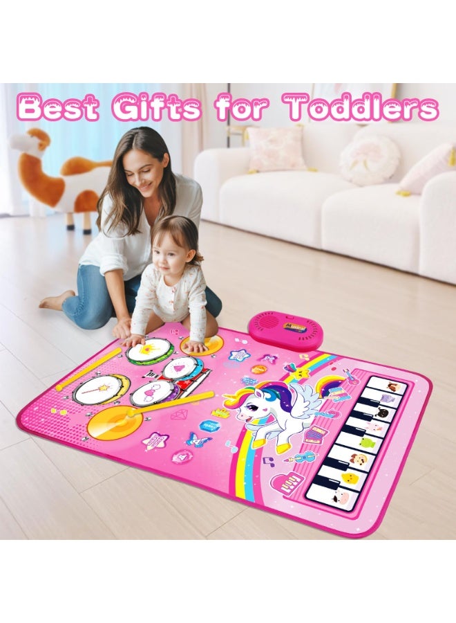 Toys for 1 Year Old Girl Gifts: Baby Music Mat Toddler Toys Age 1-2 - 3 in 1 Piano Drum Animal Touch Unicorn Toy - Infant Musical Toy 12-18 Months Babies Birthday Easter Gifts for 1 2 3 Year Old Girls - Image 2