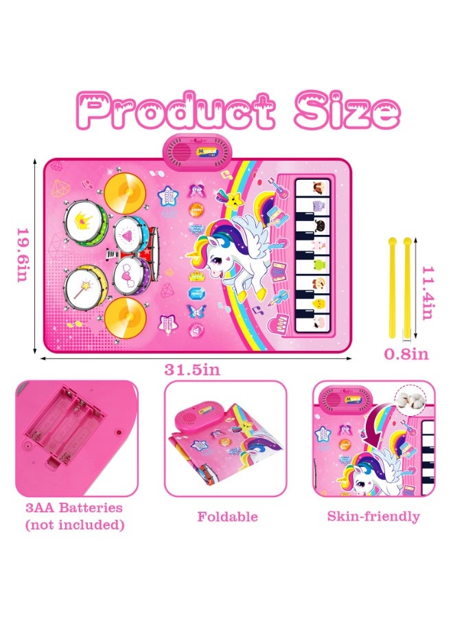 Toys for 1 Year Old Girl Gifts: Baby Music Mat Toddler Toys Age 1-2 - 3 in 1 Piano Drum Animal Touch Unicorn Toy - Infant Musical Toy 12-18 Months Babies Birthday Easter Gifts for 1 2 3 Year Old Girls - Image 5
