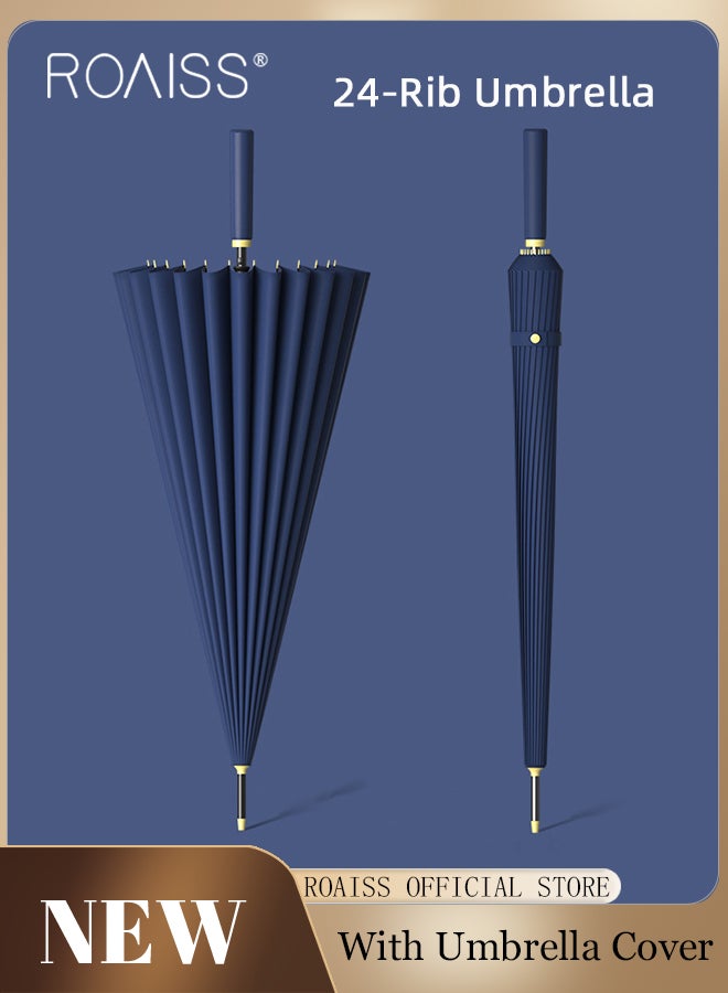 roaiss Unisex Business Straight Long Handle Umbrella 24 Rib Reinforced Fiber Skeleton Golf Umbrella 45.3 Inch Enlarge Umbrella Cover Three Layers Waterproof Wind Resistant Umbrella - Image 1