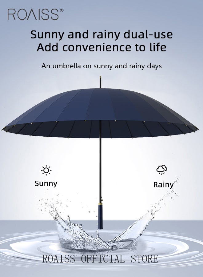 roaiss Unisex Business Straight Long Handle Umbrella 24 Rib Reinforced Fiber Skeleton Golf Umbrella 45.3 Inch Enlarge Umbrella Cover Three Layers Waterproof Wind Resistant Umbrella - Image 2
