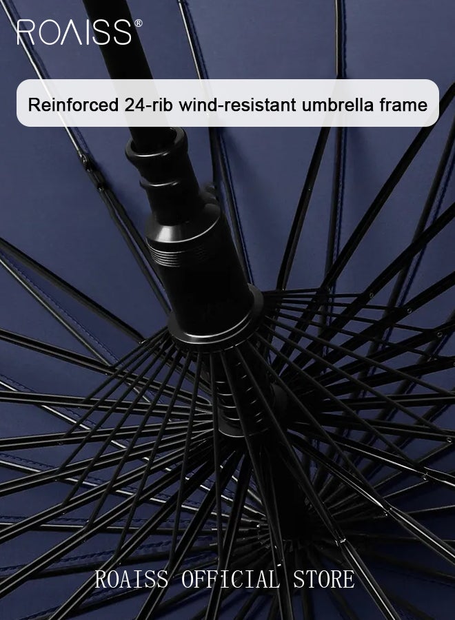 roaiss Unisex Business Straight Long Handle Umbrella 24 Rib Reinforced Fiber Skeleton Golf Umbrella 45.3 Inch Enlarge Umbrella Cover Three Layers Waterproof Wind Resistant Umbrella - Image 5