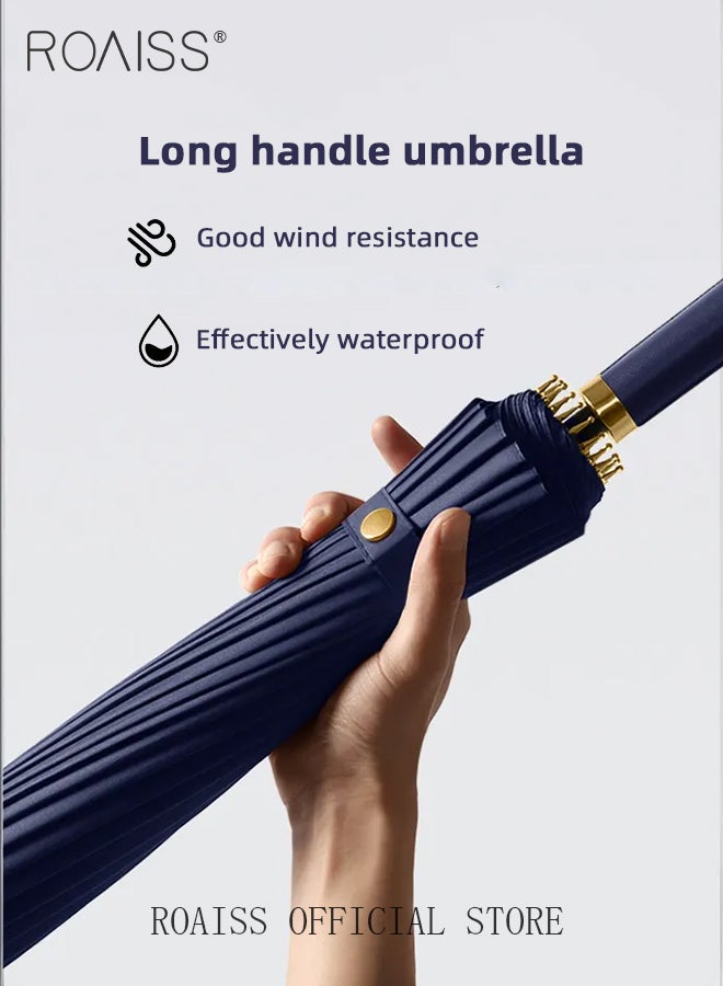 roaiss Unisex Business Straight Long Handle Umbrella 24 Rib Reinforced Fiber Skeleton Golf Umbrella 45.3 Inch Enlarge Umbrella Cover Three Layers Waterproof Wind Resistant Umbrella - Image 4