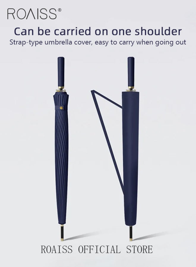 roaiss Unisex Business Straight Long Handle Umbrella 24 Rib Reinforced Fiber Skeleton Golf Umbrella 45.3 Inch Enlarge Umbrella Cover Three Layers Waterproof Wind Resistant Umbrella - Image 3