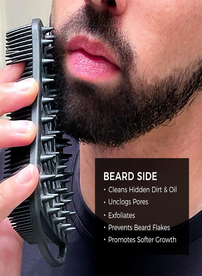 Blackwood For Men Double Duty Beard & Body Scrubber - Dual-Sided Men's Shower Tool - Handheld Body Wash Brush with Long Soft Silicone Bristles for Deep Cleaning - Short Exfoliating Tips for Beard Care - Image 3