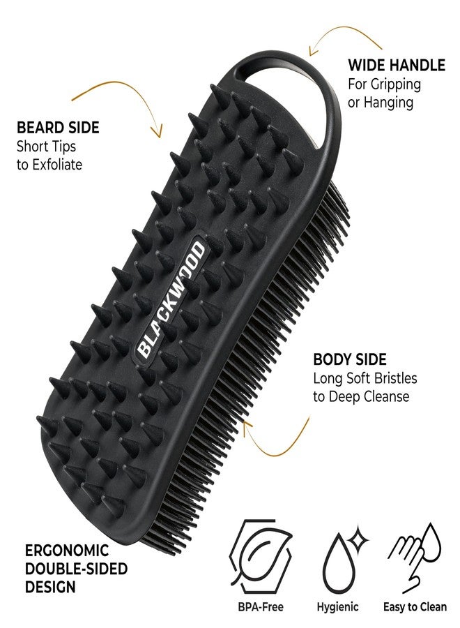 Blackwood For Men Double Duty Beard & Body Scrubber - Dual-Sided Men's Shower Tool - Handheld Body Wash Brush with Long Soft Silicone Bristles for Deep Cleaning - Short Exfoliating Tips for Beard Care - Image 2