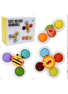Fun Children's Insect Flower Suction Cup Toy Rotating Top Baby Bath Toy Spinning Ring Bell For Kids Bathroom Play-Color:[Upgrade-English Color Box] Sun Bee Bubble Music Turn Music (3-piece Set) 213g
