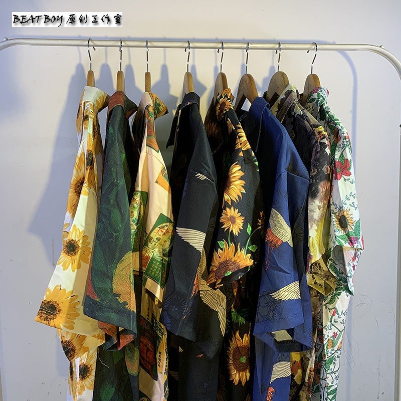 Men's Vintage Retro Floral Print Short Sleeve Loose Shirt - Image 5