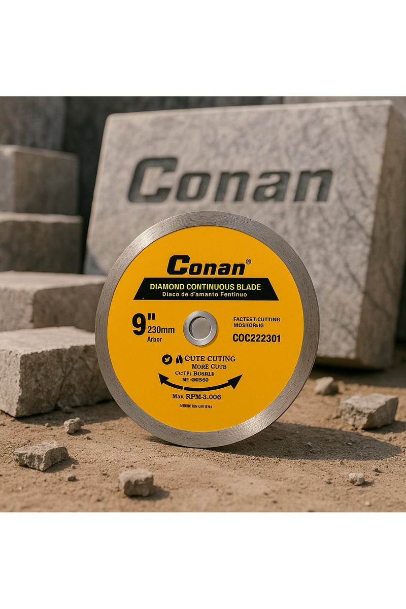 Conan 9" Diamond Continuous Blade COC222301 – Wet & Dry Cutting Disc, 6600RPM Max Speed for Concrete, Brick, and Tile - Image 2