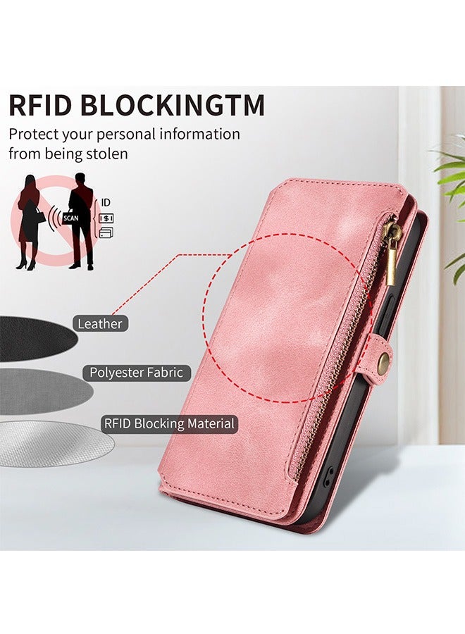 Phone Case for iPhone 15, RFID Blocking iPhone 15 Wallet Case for Women with Credit Card Holder Zipper Pocket PU Leather Protective Cover for Apple iPhone 15 Phone Case, Pink  - Image 2