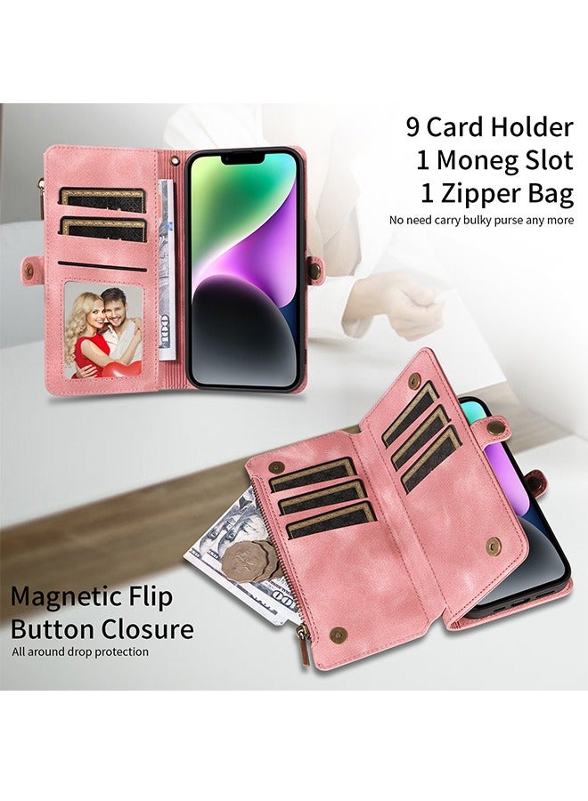 Phone Case for iPhone 15, RFID Blocking iPhone 15 Wallet Case for Women with Credit Card Holder Zipper Pocket PU Leather Protective Cover for Apple iPhone 15 Phone Case, Pink  - Image 4