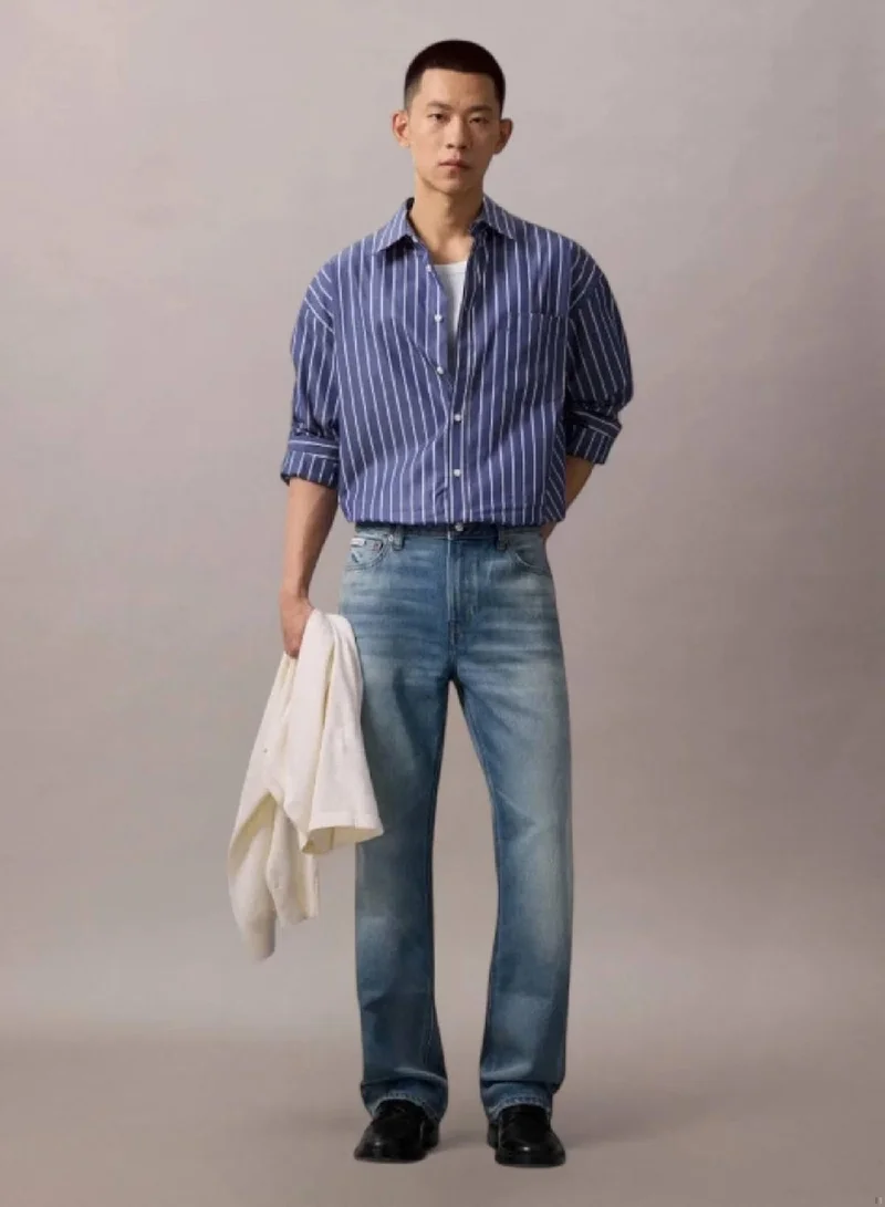 Calvin Klein Signature Navy Oversized Stripe Long Sleeve Shirt for Men | Best Price UAE